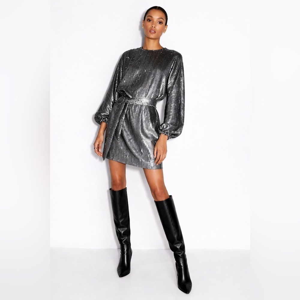 Anine Bing Angie silver sequined mini dress. New with tags. Size S